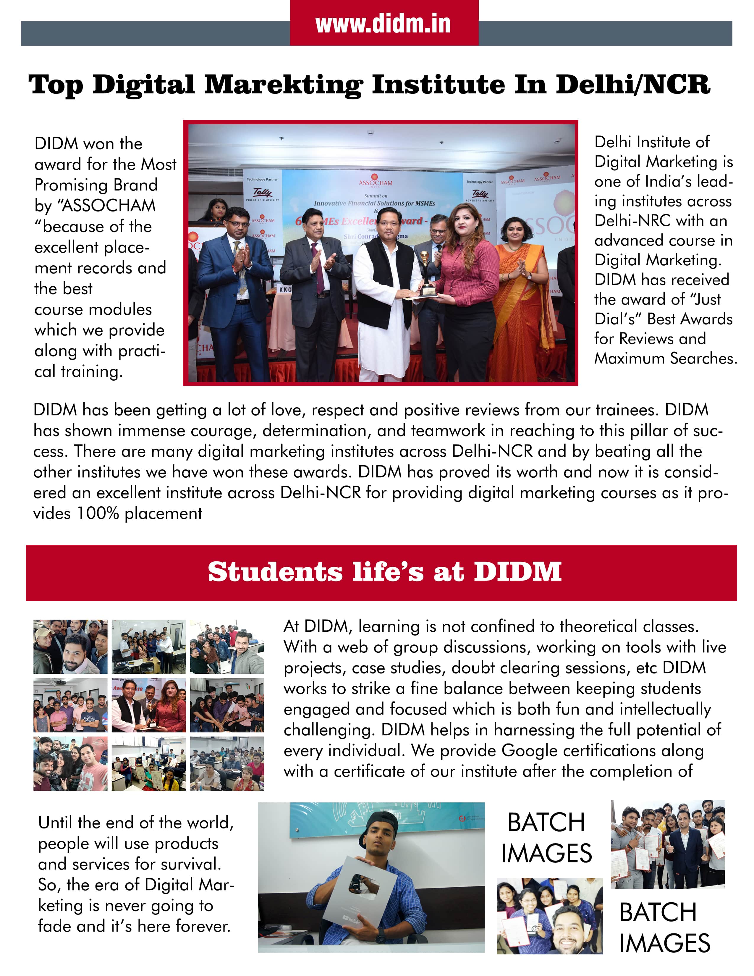 Didm awarded by assocham